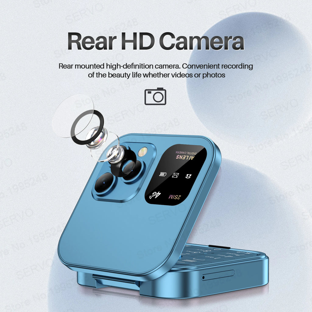 SERVO i16 PRO 4G LTE Mini teléfono móvil con tapa Dual SIM llamada en espera grabación velocidad Dial Radio FM pantalla de 1,77 "teléfonos móviles plegables
