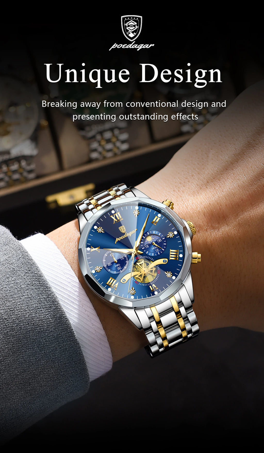 Reloj POEDAGAR de Lujo Cuarzo Acero Inoxidable