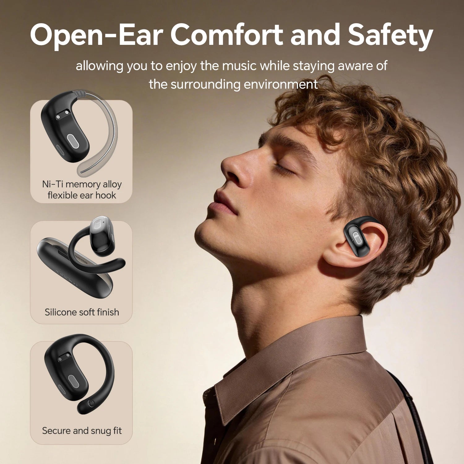 Auriculares OHAYO Open Ear, Bluetooth 5.4, Deportivos, Inalámbricos, 40 Horas de Reproducción, con Micrófono, Resistentes al Sudor IPX6