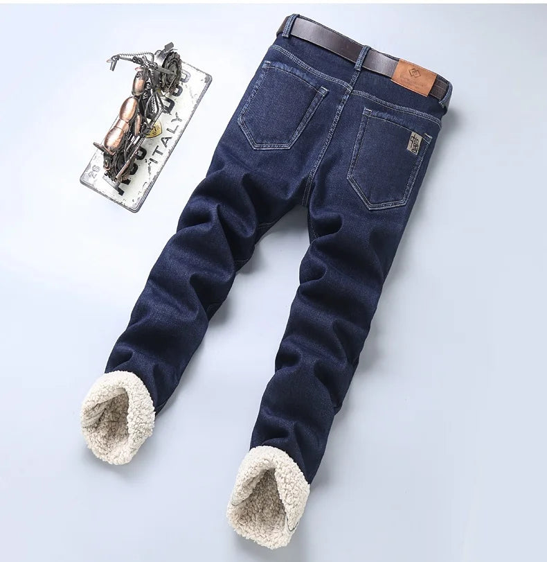 Pantalones Vaqueros Holgados para Hombre, Elásticos, con Forro Polar
