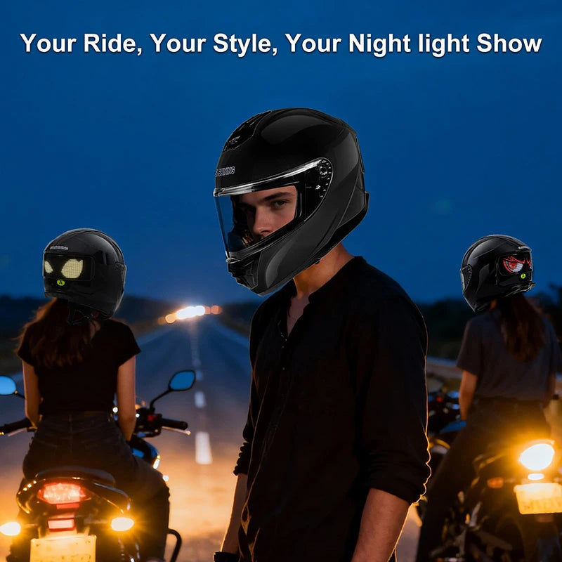 Cascos de Motocicleta SLSHINING con Pantalla LED, Luz Trasera Recargable con Control por Aplicación, para Hombres y Mujeres