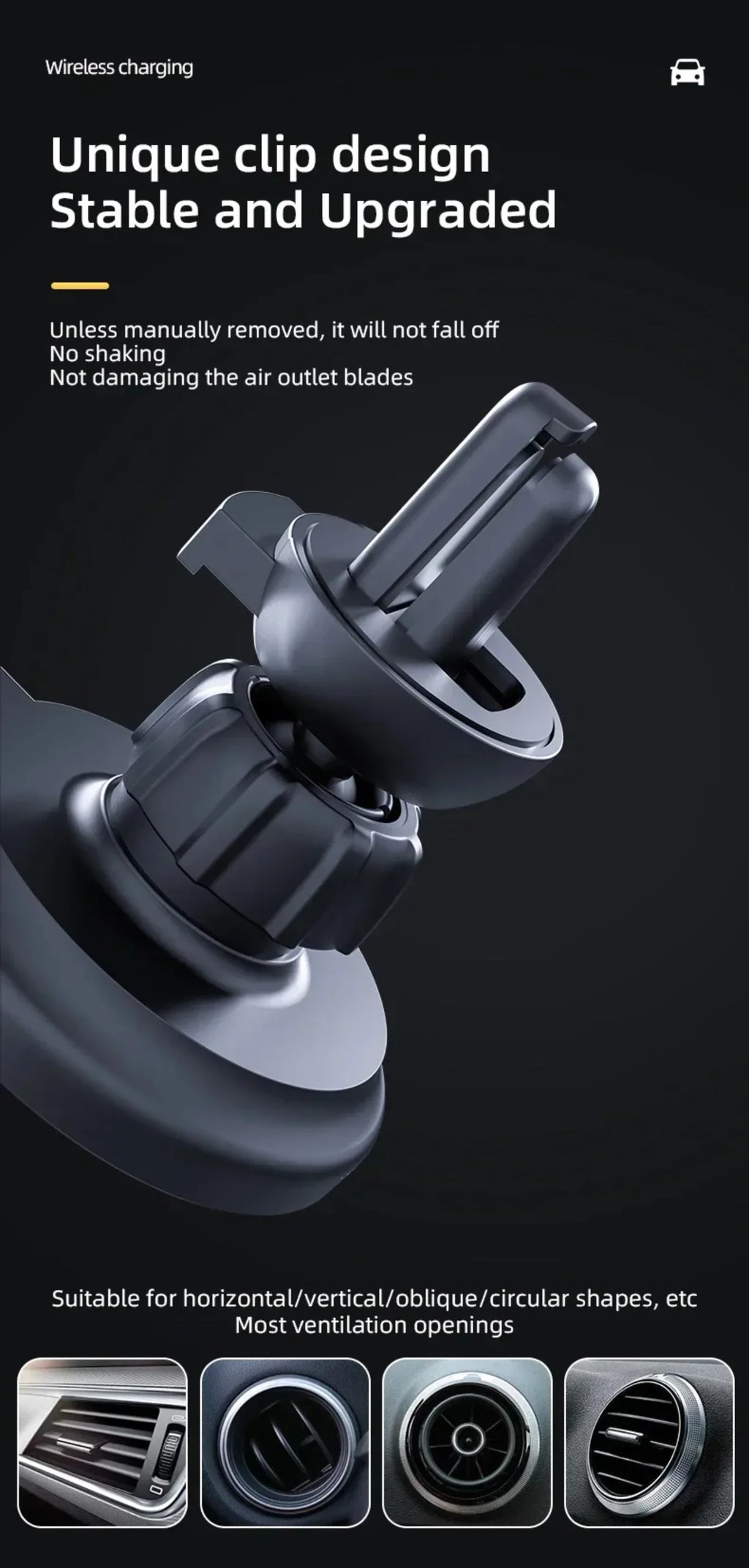 Soporte Magnético para Coche con Carga Inalámbrica Rápida de 15W, Rotación de 360° para iPhone 12 13 14 15 16 17 Pro Max