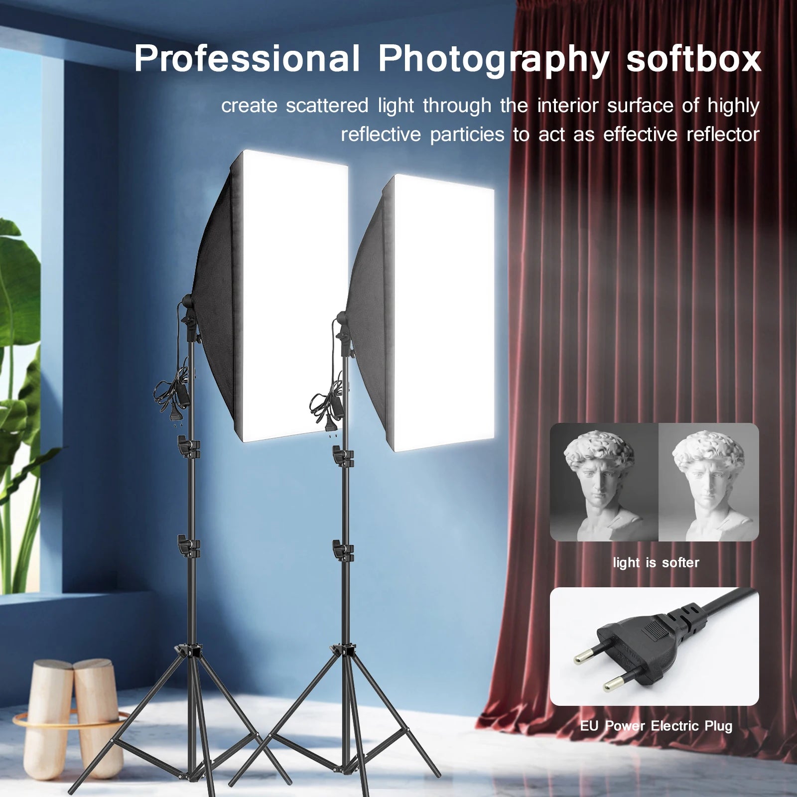 Softbox de fotografía profesional, caja suave de iluminación con trípode, bombilla fotográfica E27, sistema de luz continua para estudio fotográfico