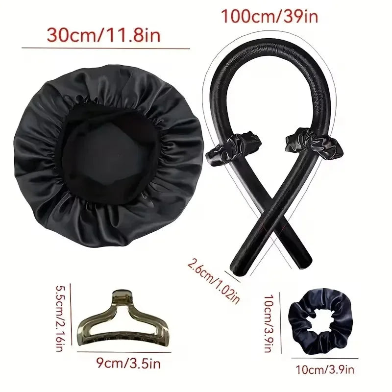 Juego de rizadores sin calor de 3/5/8 piezas con gorro de satén para dormir, pinzas para el cabello, peine y lazo para el cabello, herramientas de peinado sin calor para mujer para uso nocturno