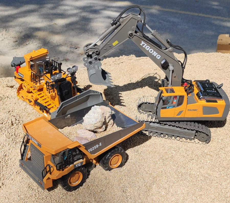 Excavadora, Volquete y Bulldozer RC 4x4 de Aleación, Vehículos de Construcción