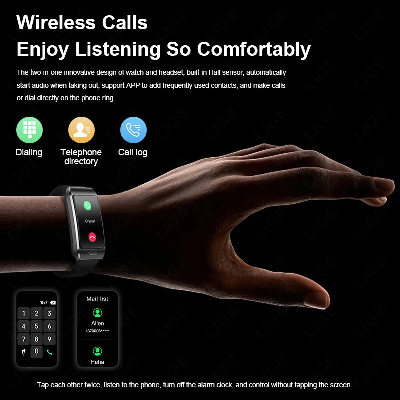 Reloj inteligente LIGE 2 en 1 TWS auriculares 1,57 "hombres mujeres GPS deportes Fitness ECG relojes de ritmo cardíaco Bluetooth llamada música Smartwatch