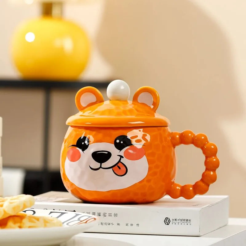 Taza de café de cerámica premium con tapa para hogar y oficina