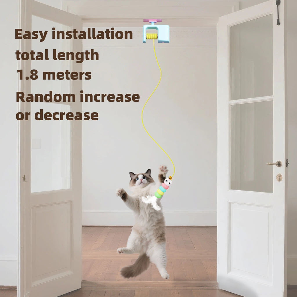 Juguete para Gatos, Alivia el Estrés, Recargable, Interactivo, Colgante de Puerta, Automático, Eléctrico, Pájaro Volador, con Cuerda Elástica para Cazar