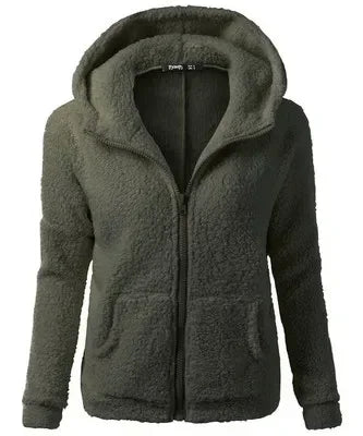 Chaqueta con capucha y cremallera para mujer, forro polar suave