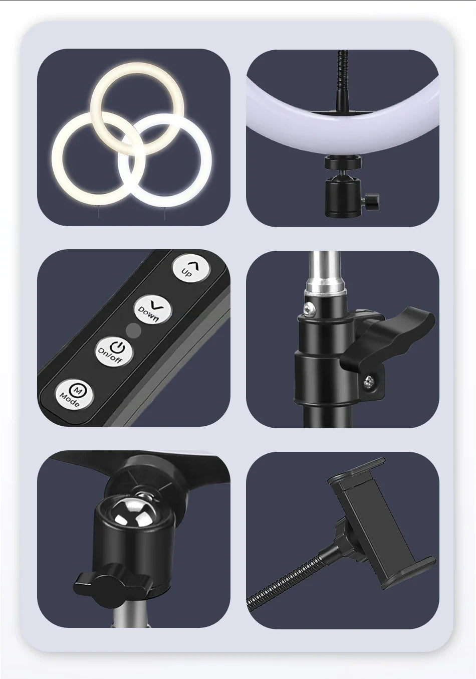 Luz de Video de 26CM, Anillo de Luz LED Regulable para Selfies, Lámpara de Anillo USB con Soporte de Trípode Opcional para Grabación de Video y Maquillaje