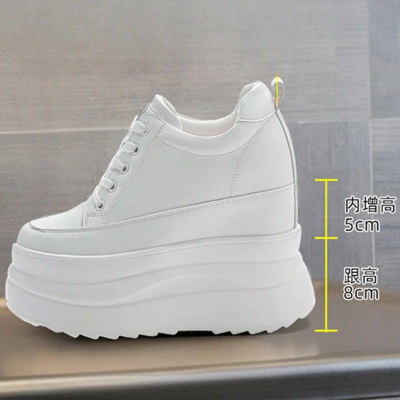 Zapatos deportivos Fujin con plataforma alta de 13 cm, zapatos planos con cuña, zapatillas gruesas, informales, cómodas, de alta gama, para caminar en otoño, 5 pulgadas