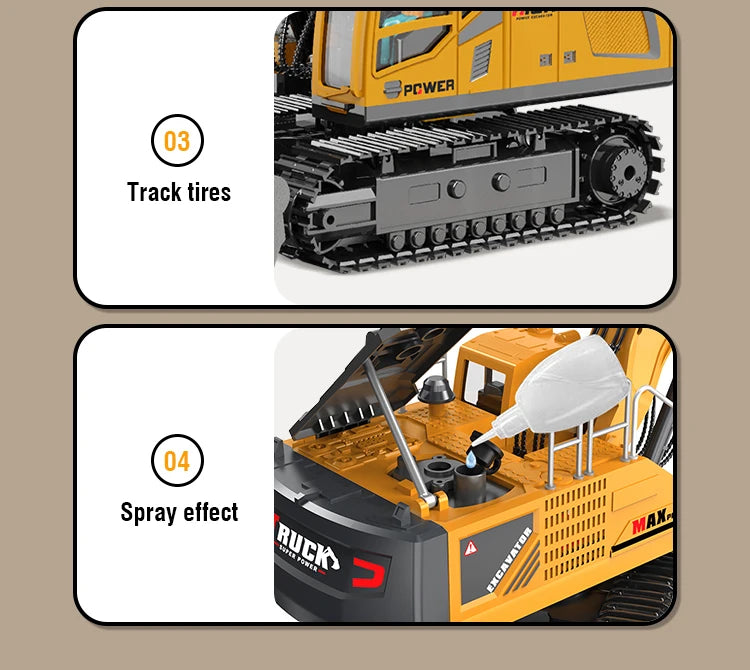 Excavadora RC 17 Canales Control Remoto 2.4G Camión Construcción