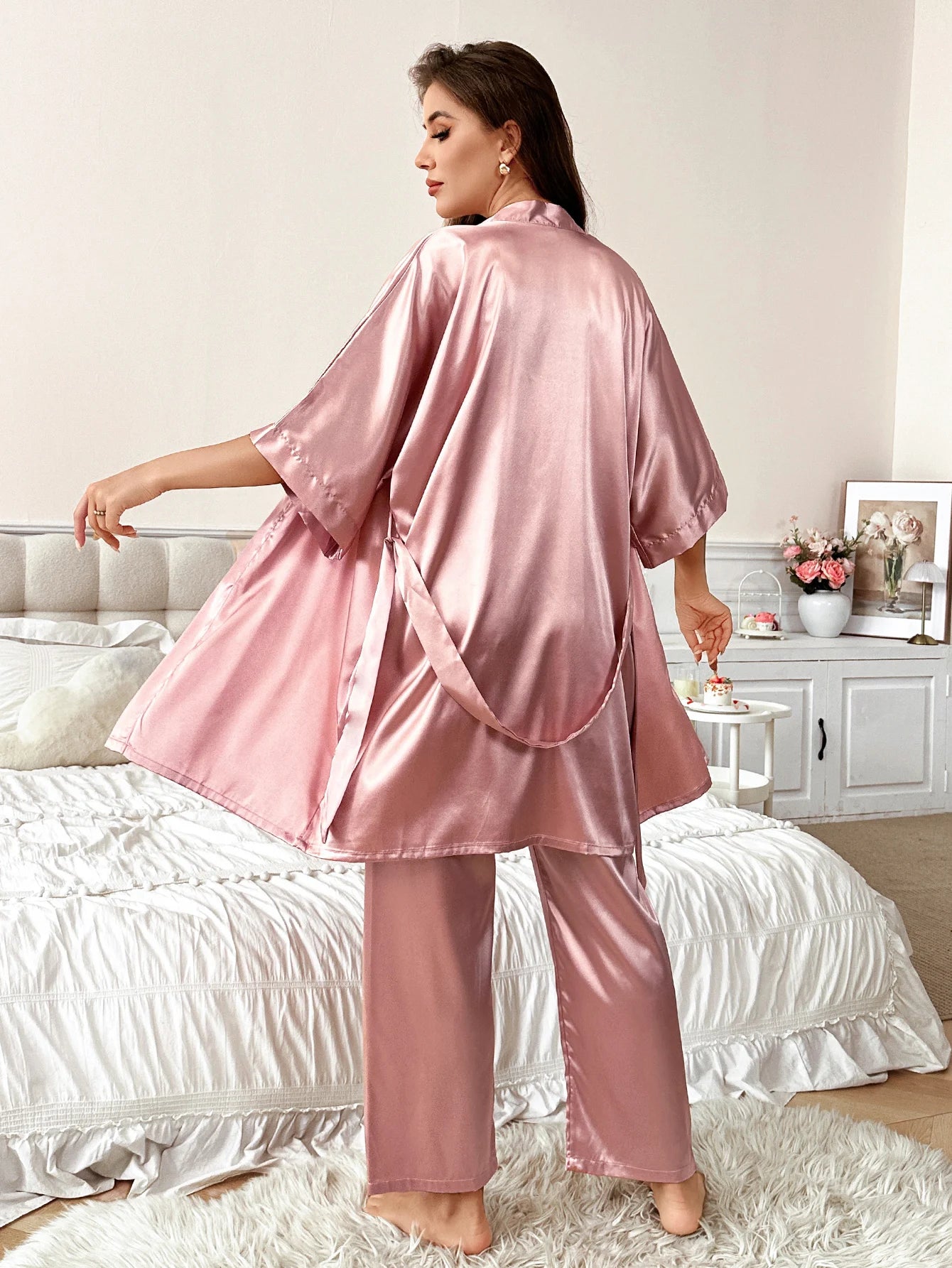 Pijama de 3 Piezas para Mujer con Bata y Pantalones