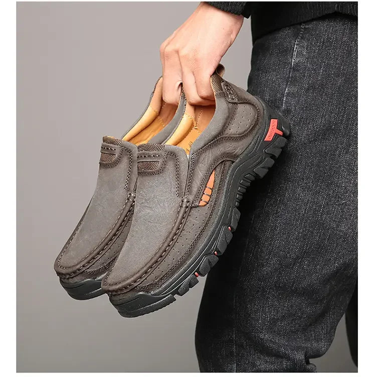 Mocasines de cuero genuino para hombre con suela gruesa antideslizante