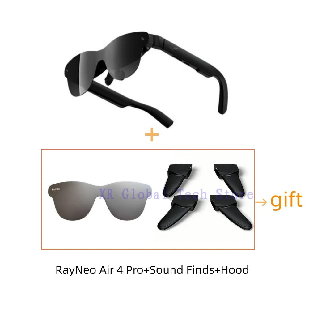 Gafas AR inteligentes RayNeo Air 4 Pro, compatible con HDR10, 3840 Hz, 4 parlantes, 1200 lentes, pantalla micro-OLED de doble capa, transparente