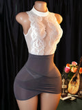Body de Encaje Floral con Cuello Halter para Mujer