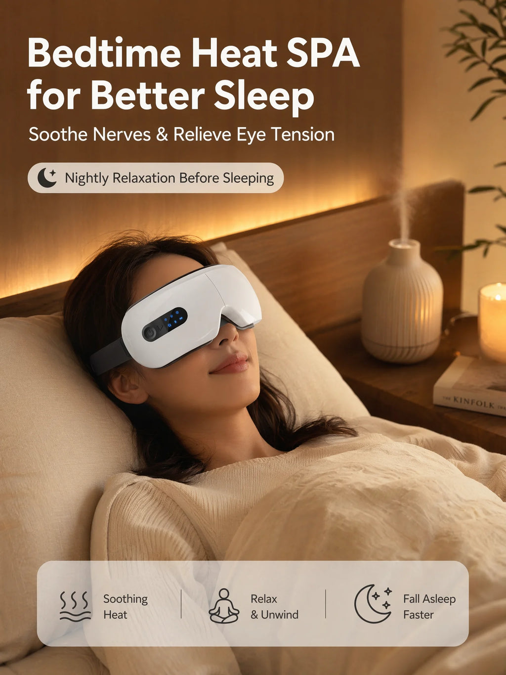 Masajeador de Ojos Inalámbrico con Compresas Calientes y Bluetooth