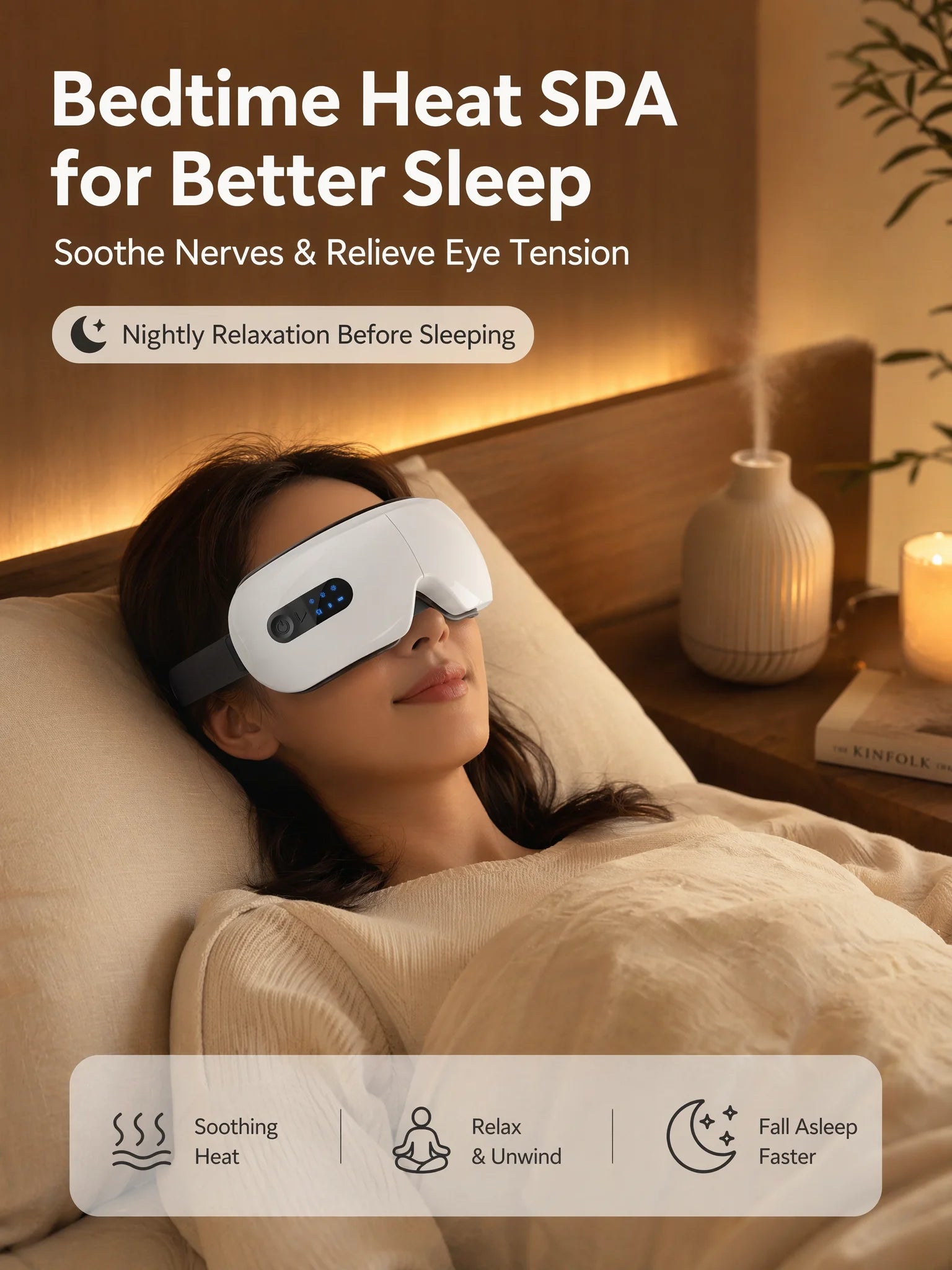 Masajeador de Ojos Inalámbrico con Compresas Calientes y Bluetooth