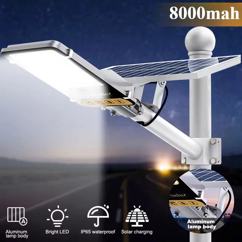 Farola Solar LED de Aluminio 8000mAh, Impermeable para Jardín y Garaje