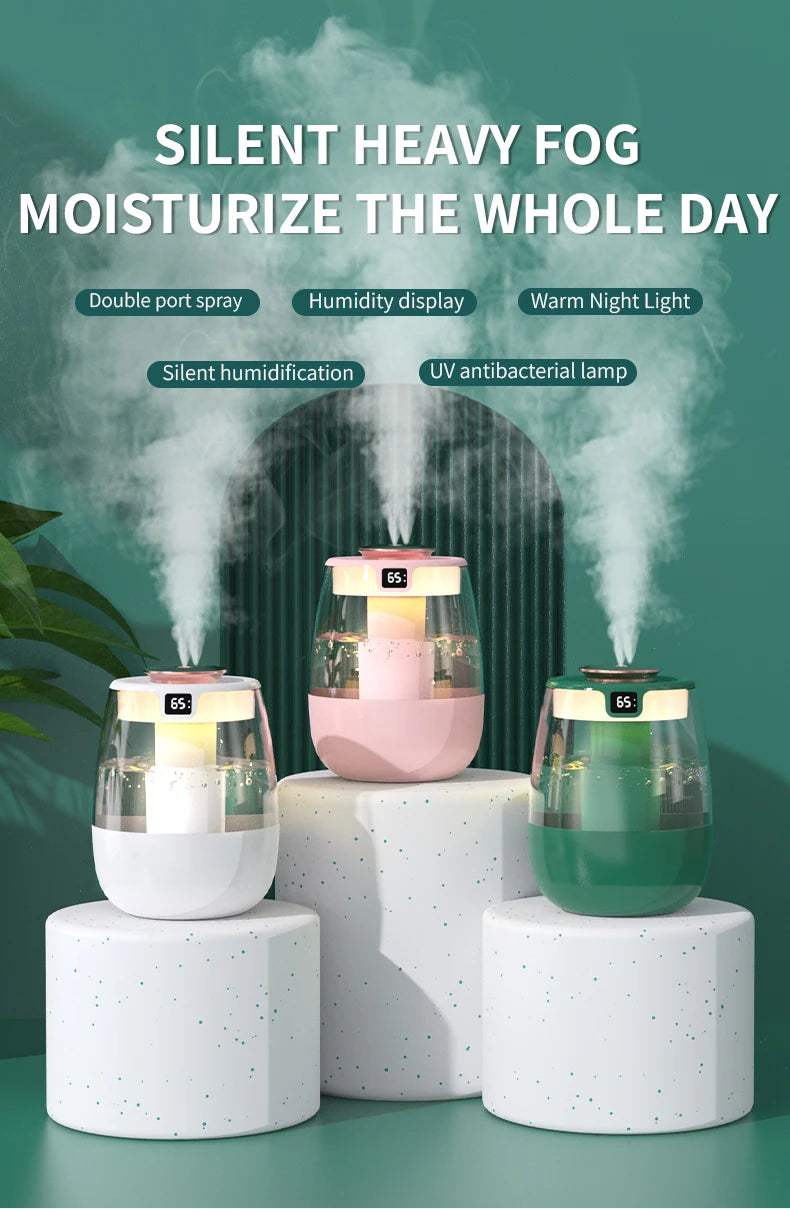 Tres modos de humidificador opcional, doble pulverización para el hogar y la Oficina, suplemento de agua y aire con pulverizador grande, pantalla digital inteligente