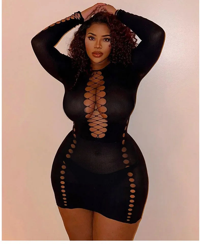Lencería Babydoll de Manga Larga Talla Única Flexible para Mujer