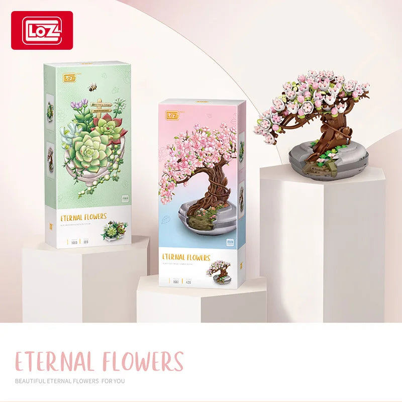 LOZ-1661 serie de plantas, bloque de construcción de simulación, maceta, cerezo suculento, modelo para el hogar, decoración, juguete de bloques de construcción para niña