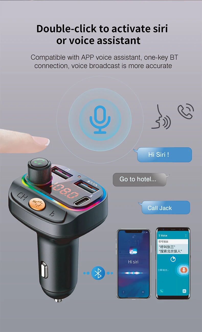 Transmisor FM Bluetooth DYBO para Auto, Cargador USB Dual, Manos Libres