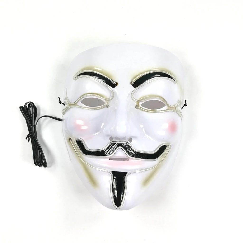 Máscara LED de Vendetta para Halloween, Discoteca, Carnaval, Fiesta, Decoración, Cosplay, Máscara Brillante de Guy Fawkes