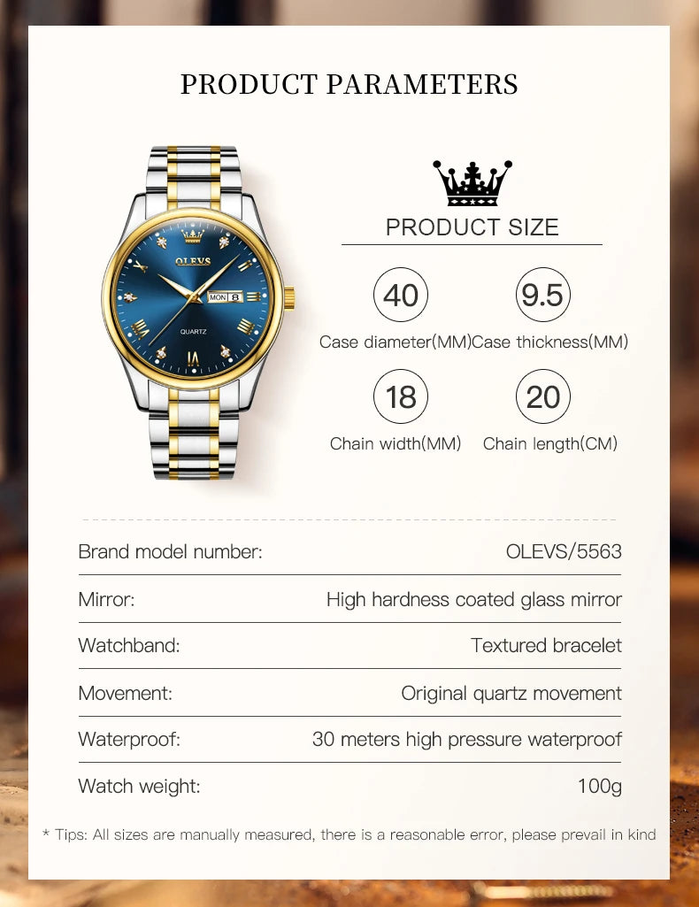 Reloj de Cuarzo OLEVS para Hombre Acero Inoxidable Luminoso