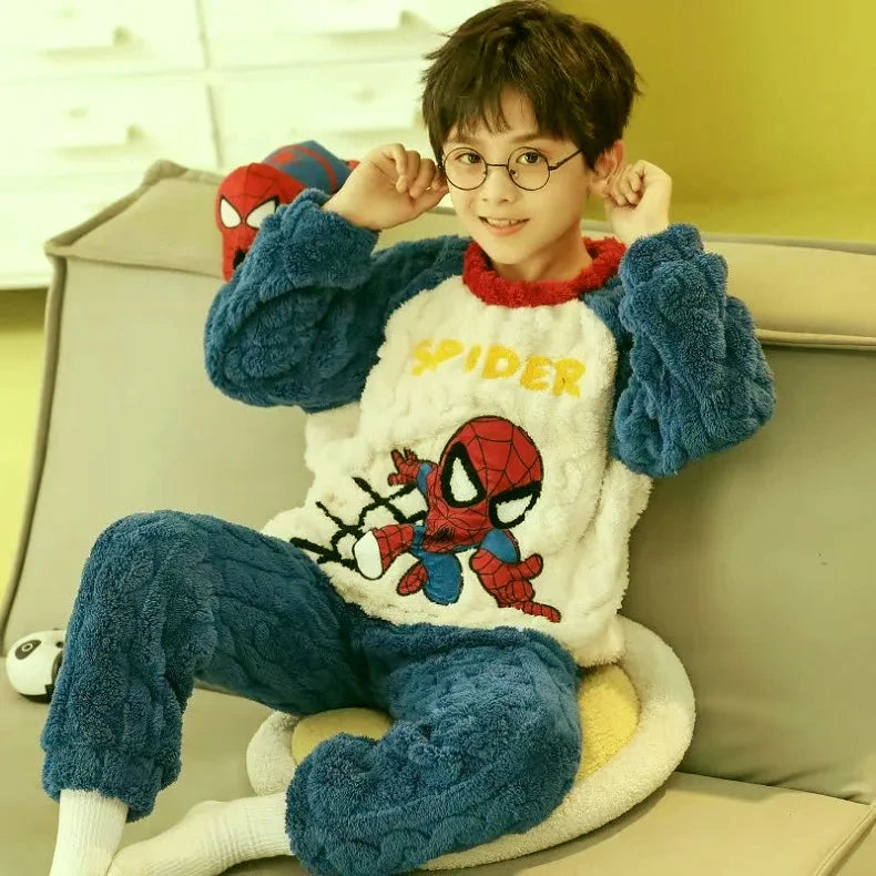 Conjunto de Pijamas de Franela para Niños, Ropa de Dormir de Invierno, Manga Larga, Gruesa y Cálida, Dos Piezas