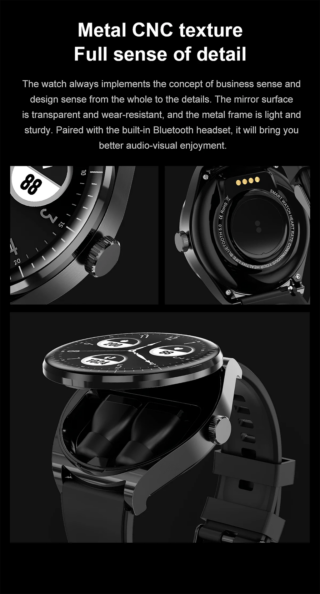Reloj inteligente TWS con auriculares para hombre y mujer, función NFC, rastreador deportivo, Monitor de ritmo cardíaco, reducción de ruido, reloj inteligente