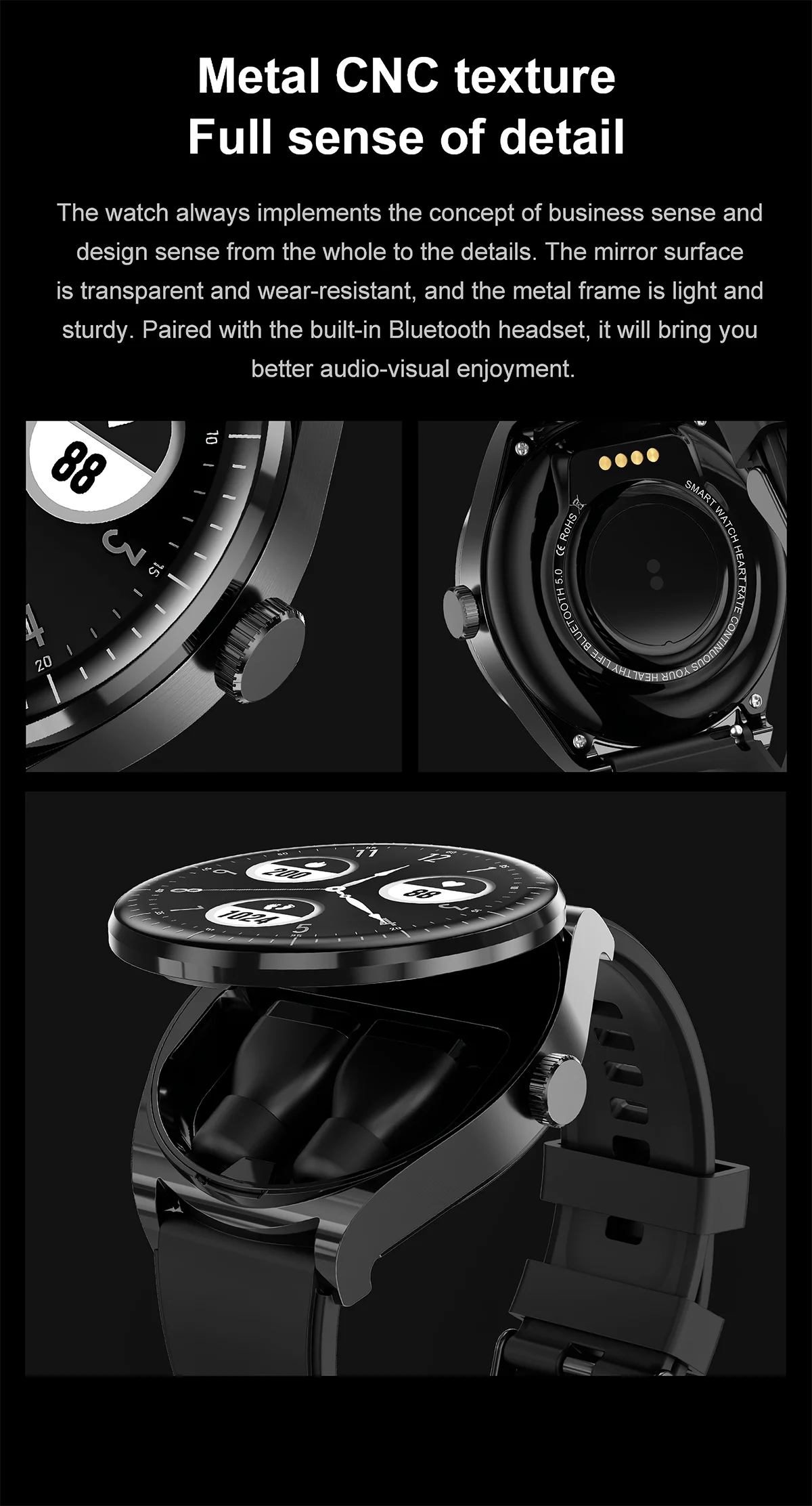 Reloj inteligente TWS con auriculares para hombre y mujer, función NFC, rastreador deportivo, Monitor de ritmo cardíaco, reducción de ruido, reloj inteligente