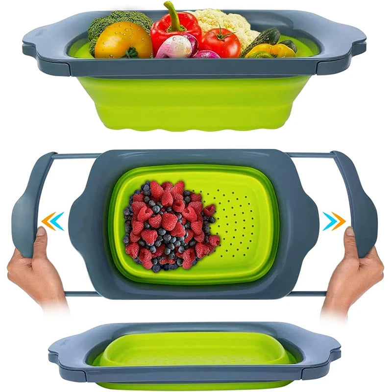 LMETJMA Colador plegable con asas extensibles Colador colador sobre el fregadero coladores de frutas y verduras coladores JT40