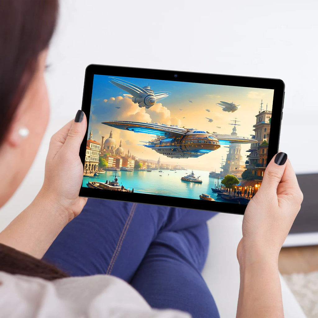 BAKEN Tableta de 10 pulgadas, Android 15, procesador de cuatro núcleos, 64 GB de RAM, memoria expandible de 1 TB, altavoces duales, juego de teclado y mouse