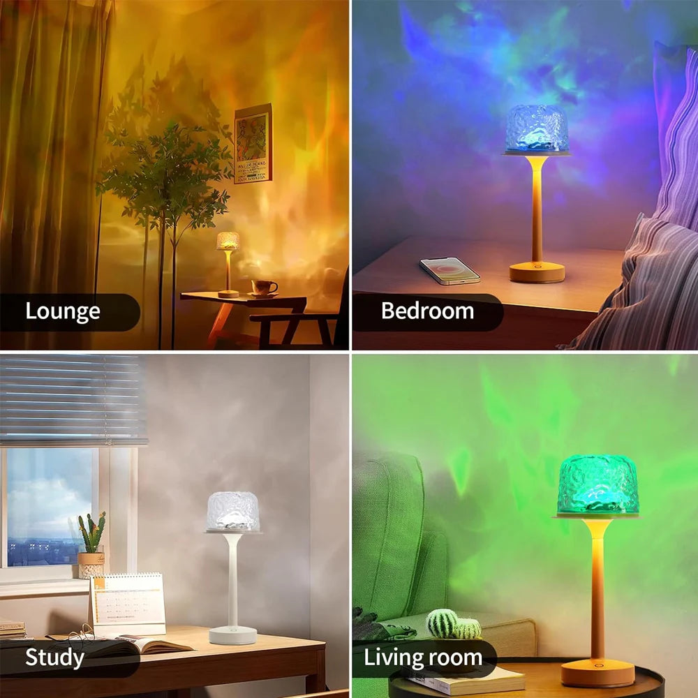 Lámpara de proyección Lámpara de mesa ondulada de agua de pie alto Proyector LED Aurora con control remoto Regalo romántico e interesante para interiores