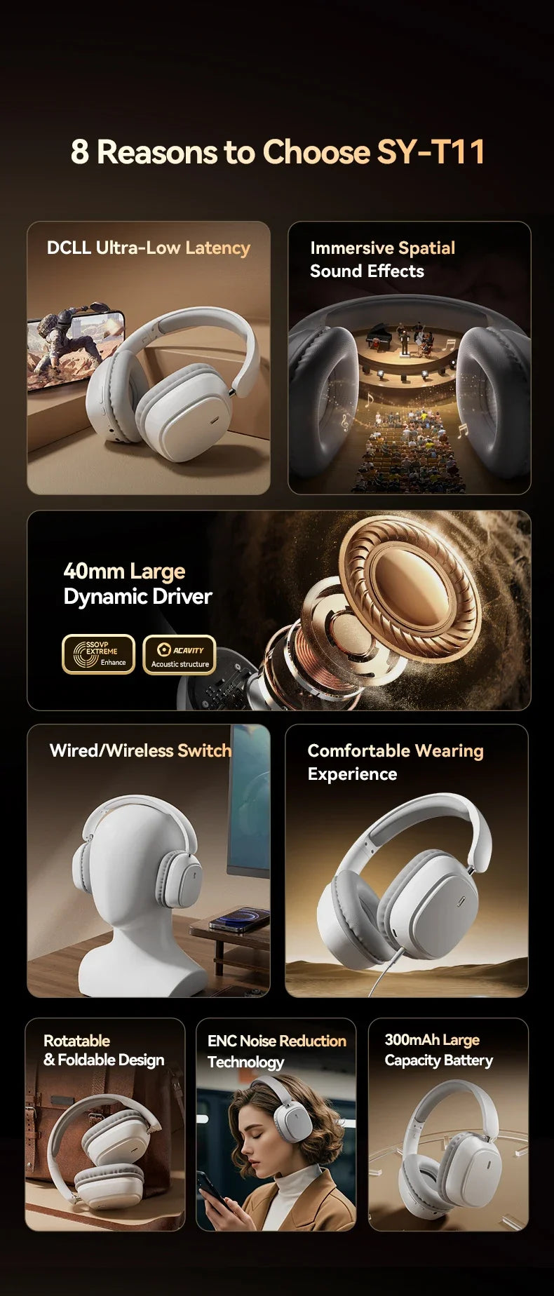 SY-T11 Auriculares Bluetooth 5.3 HiFi 90H