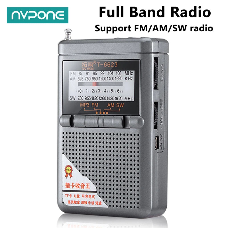 Radio FM AM SW de Banda Mundial con Tarjeta TF y Auriculares