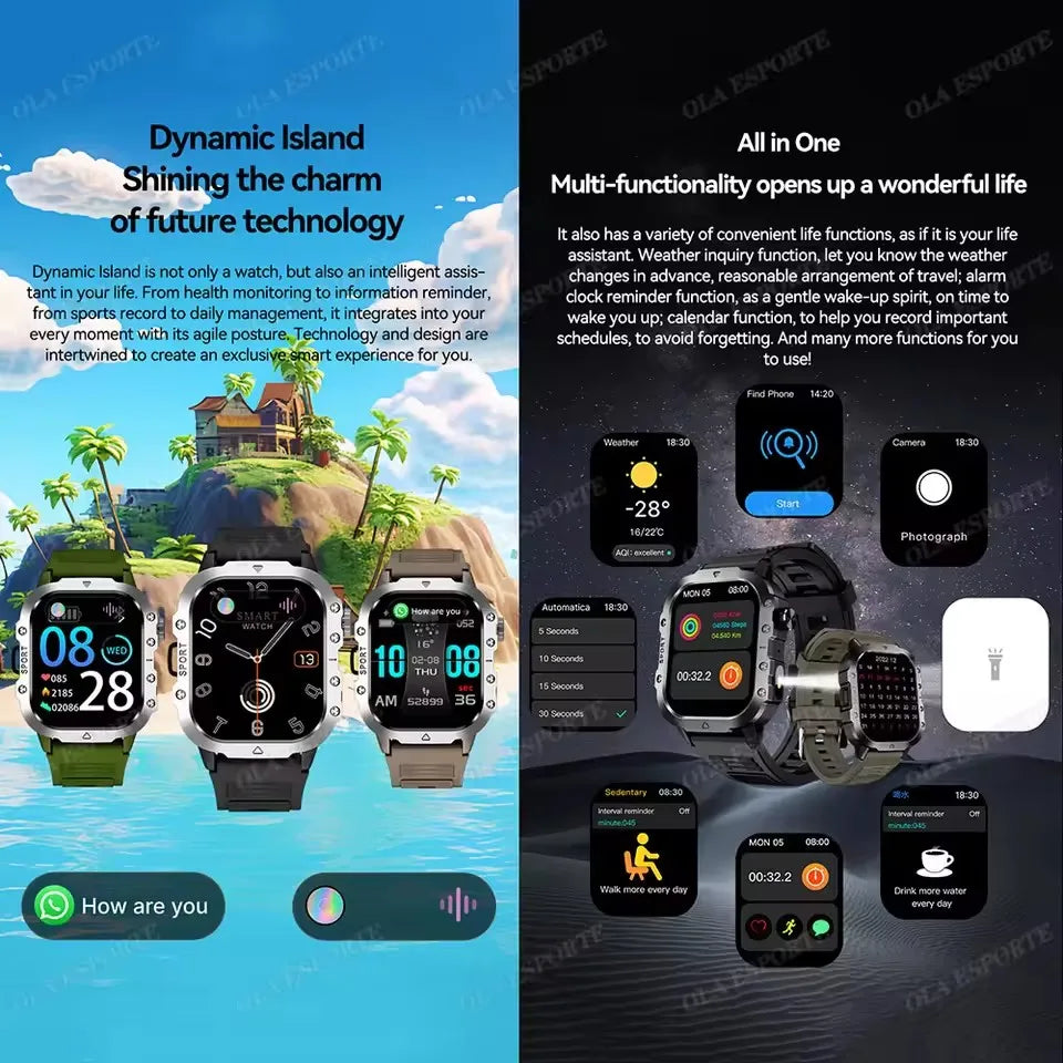 2025 nuevo reloj inteligente para hombres militar al aire libre GPS relojes deportivos ritmo cardíaco sueño impermeable reloj inteligente IOS Android