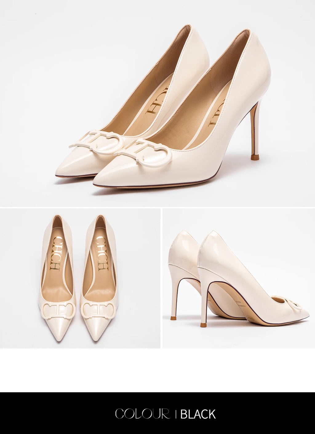 Zapatos de Tacón Alto con Hebilla Metálica y Punta Fina para Mujer 9cm