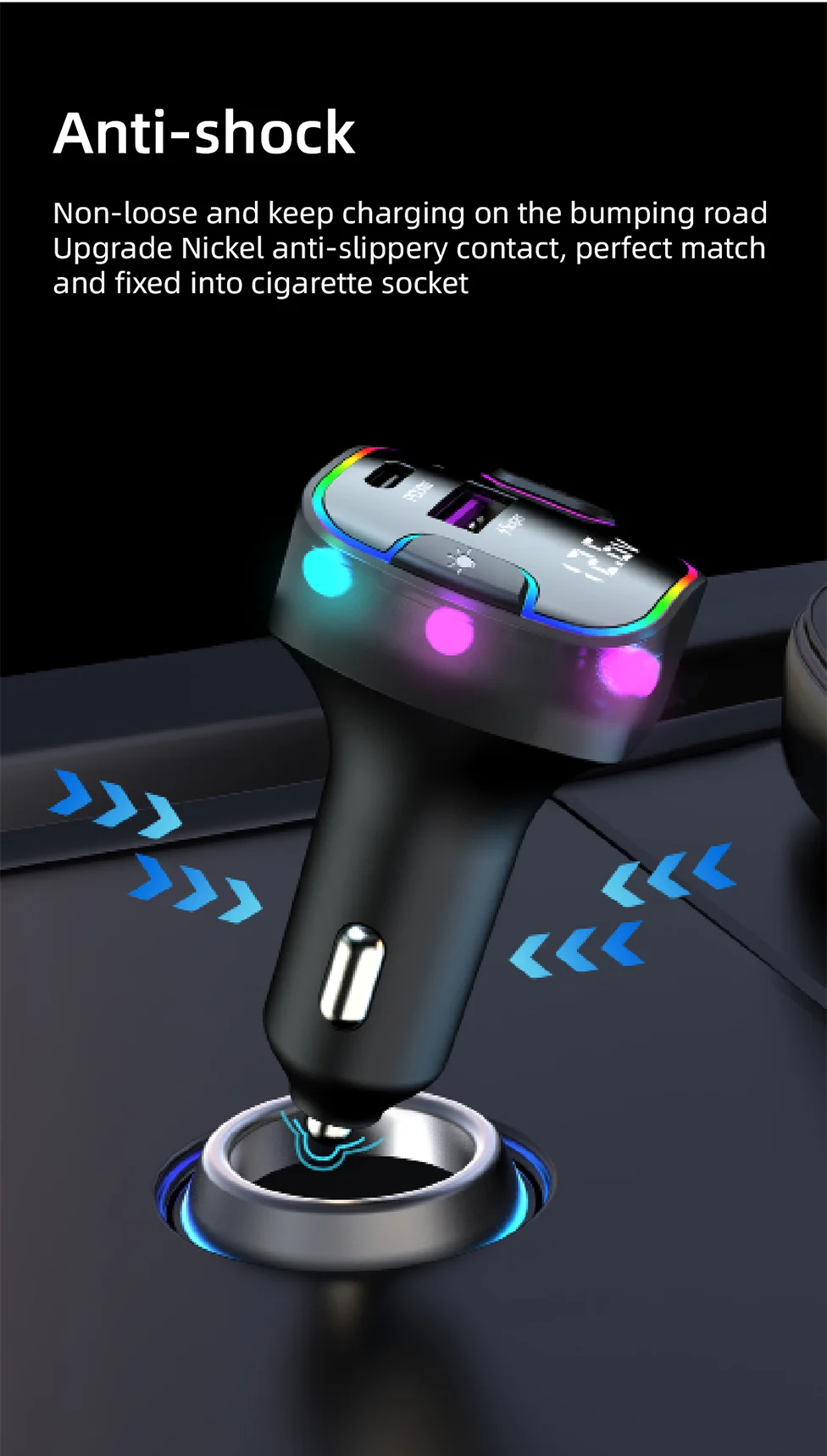 Cargador de Auto PD30W 5 Puertos con USB-C y Extensión para Asientos Traseros