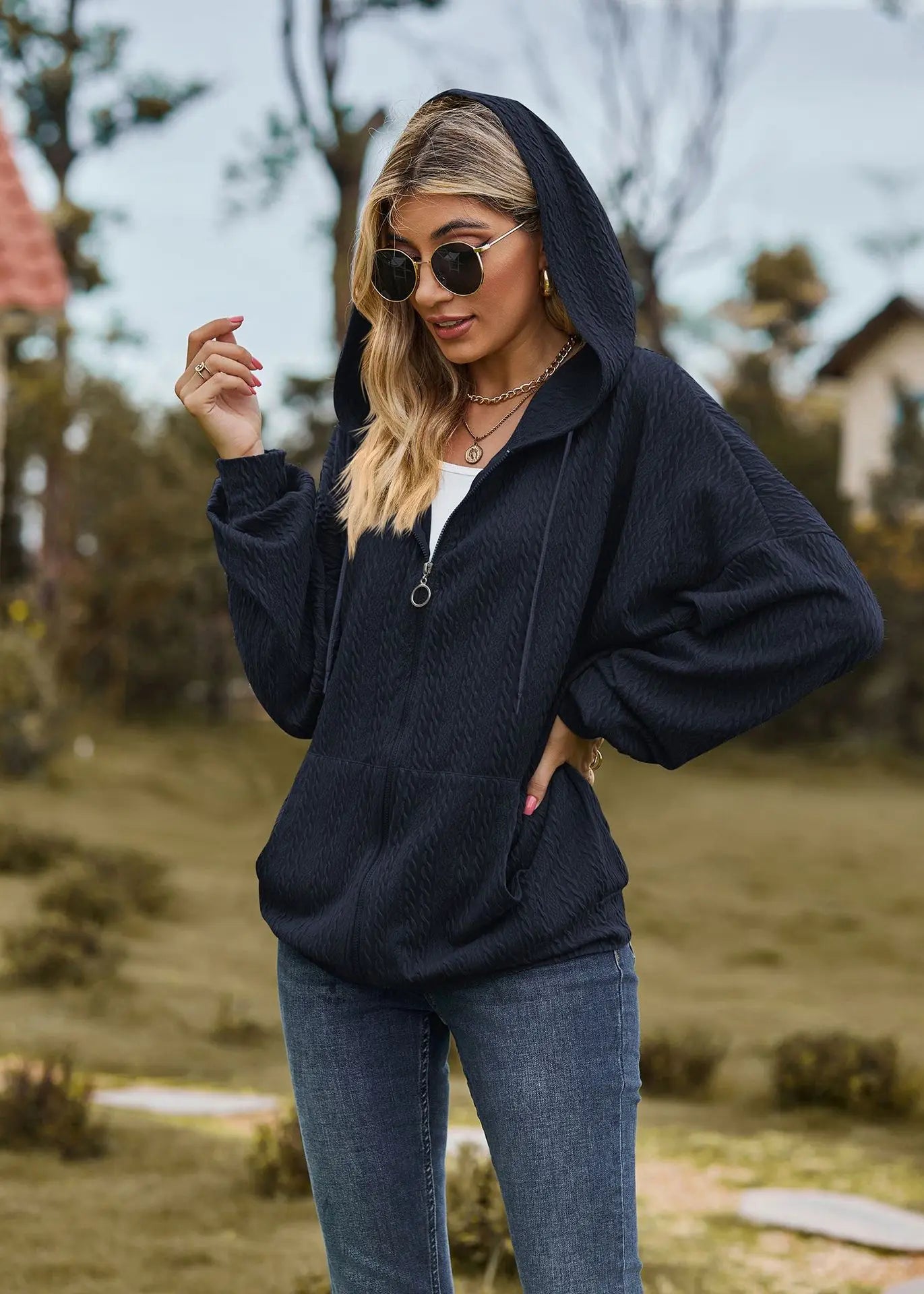 Sudadera con cremallera para mujer, abrigo informal de manga larga, ropa de calle de Color liso, holgado, Harajuku, otoño e invierno, 2024