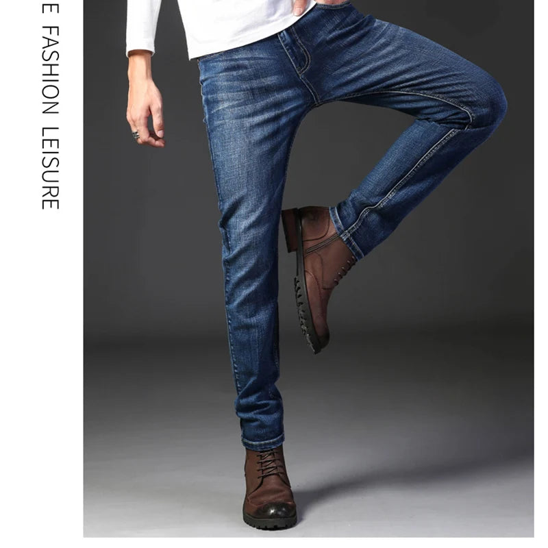 Pantalones Vaqueros Coreanos para Hombre, Elásticos, Ajuste Regular
