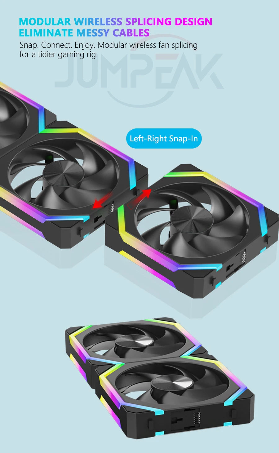 JUMPEAK CS120 ARGB ventilador de refrigeración 360mm 240mm Modular apilable empalme PWM silencioso 120mm RGB ventiladores para juegos PC caja enfriador de agua