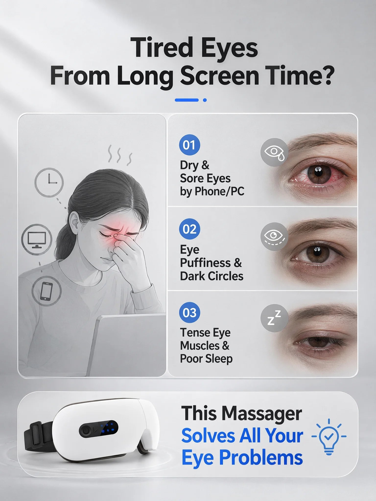 Masajeador de Ojos Inalámbrico con Compresas Calientes y Bluetooth