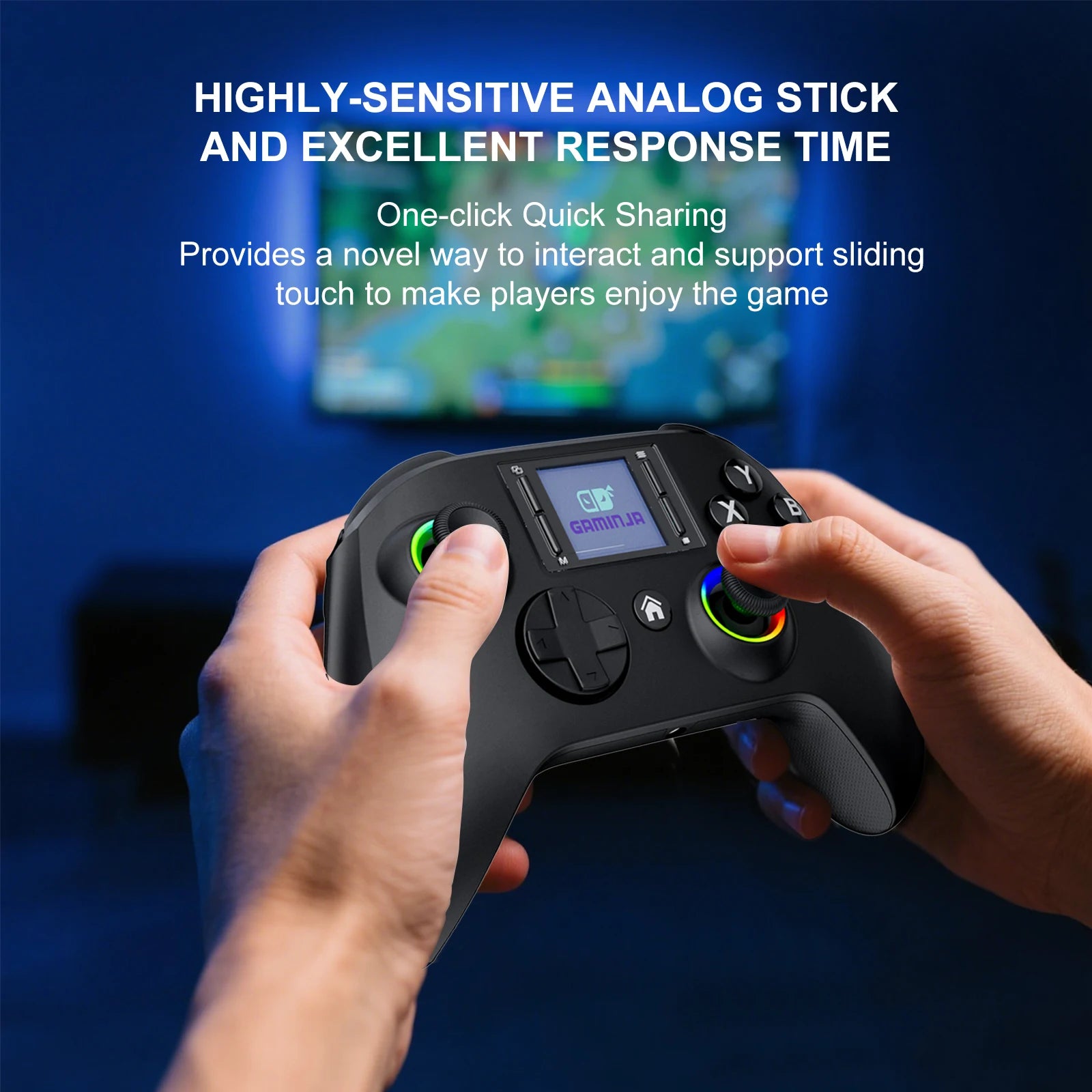 GAMINJA 6162 controlador inalámbrico de pantalla inteligente de 1,44 pulgadas para Switch P4 iOS Android PC TV doble Hall Joystick calibración luz RGB