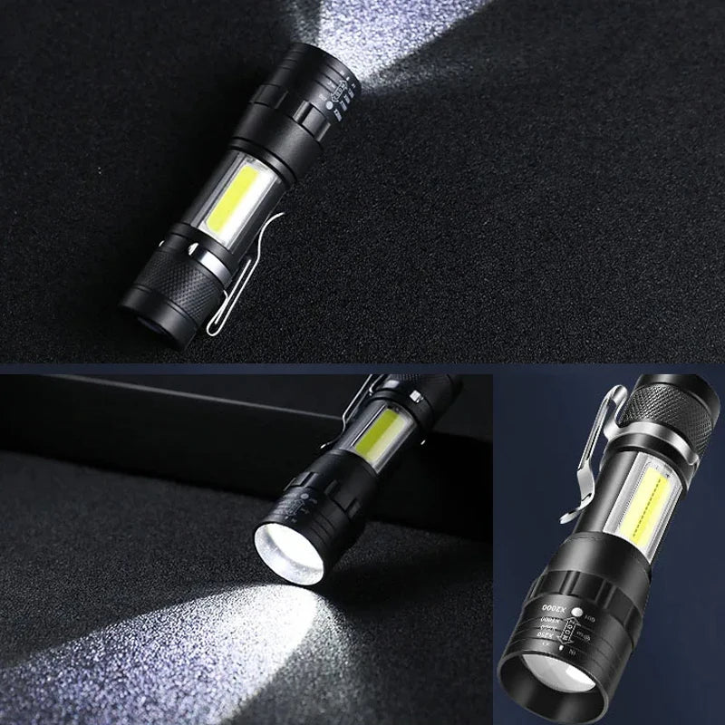 Linterna LED Recargable COB T6 con Zoom 3 Modos Impermeable