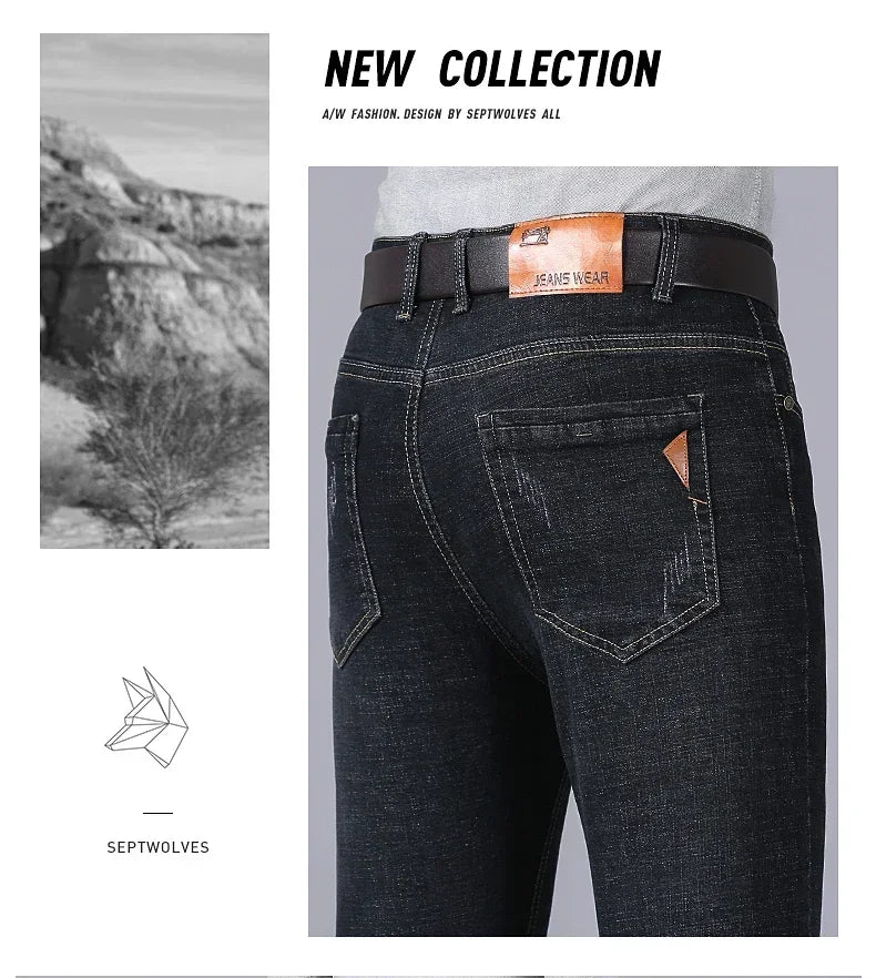 Pantalones Vaqueros Rectos para Hombre, Ajustados Elásticos, Negocios