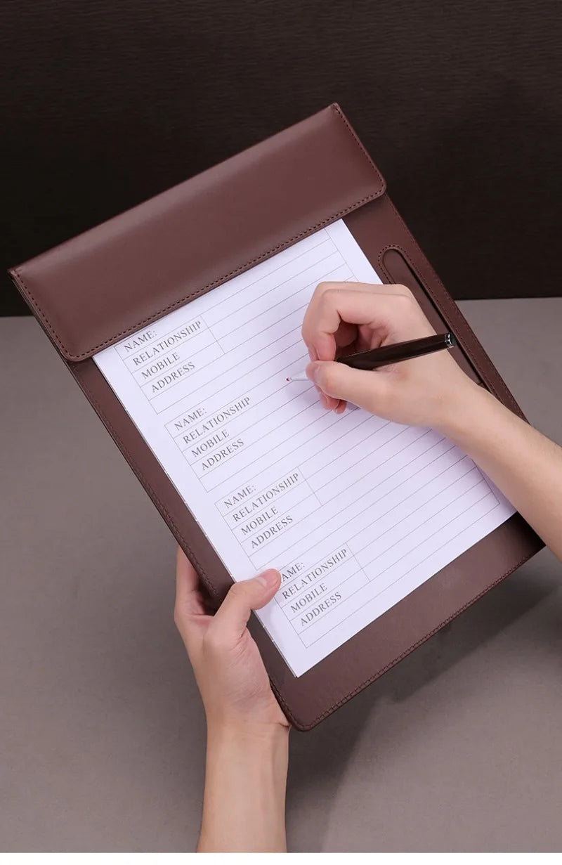 Carpeta Portapapeles A4, Carpeta de Trabajo, Portapapeles de Cuero PU, Carpeta con Clip para Archivos A4, Portadocumentos, Bloc de Notas para Conferencias con Portaplumas