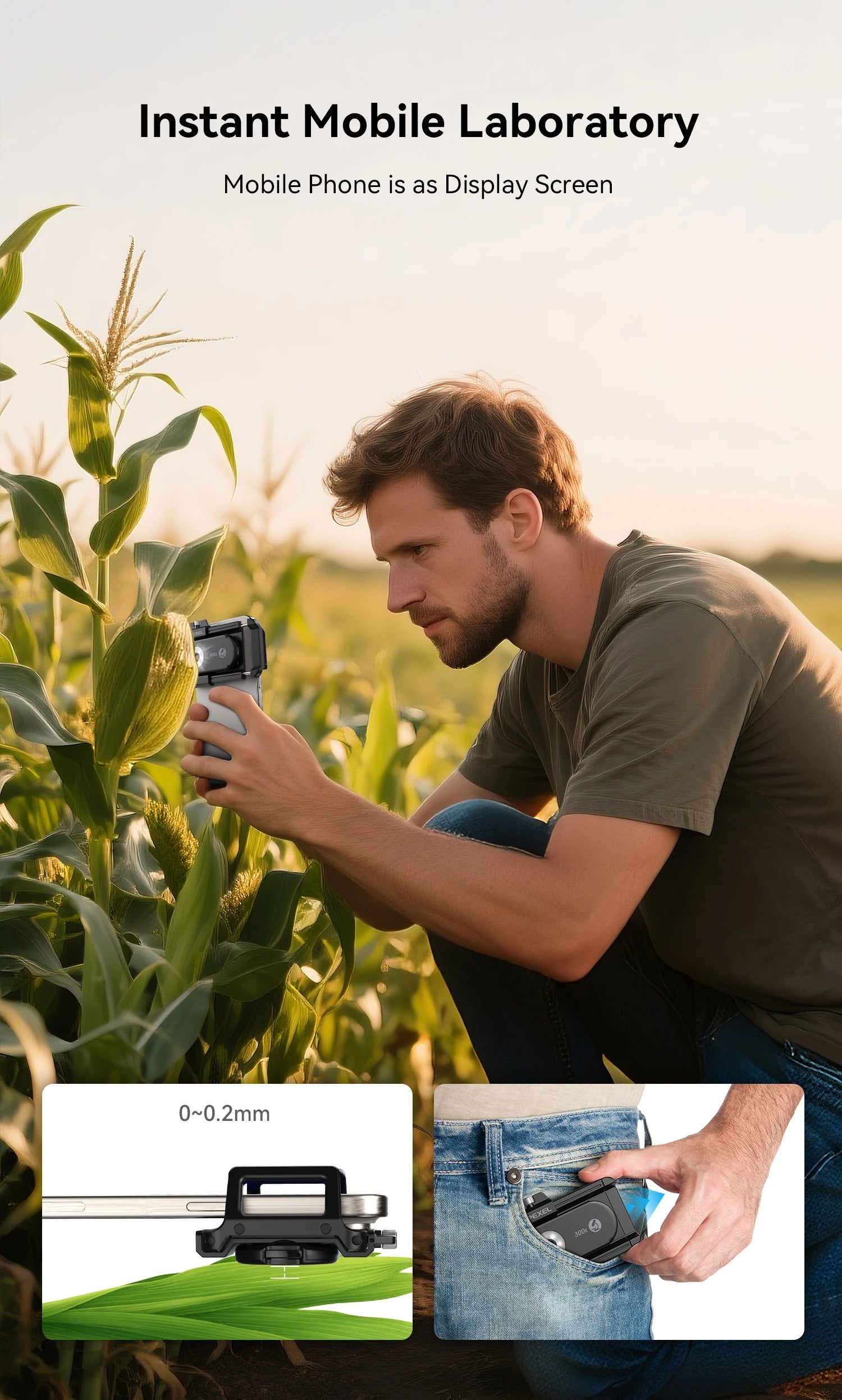 Lente Microscopio 300X APEXEL con Luz LED para Smartphones