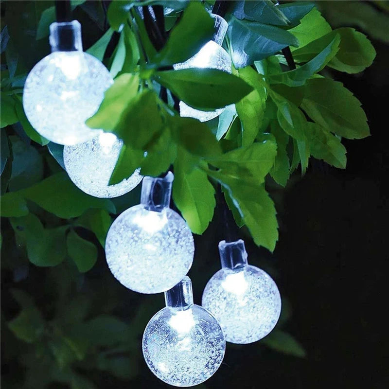 Guirnalda Solar LED para Jardín con Bolas de Cristal 10M